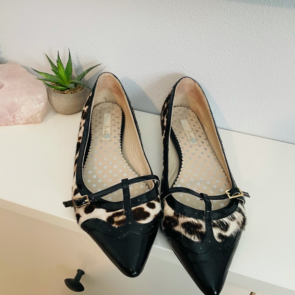 Boden Black and Leopard Pointed-Toe Flats